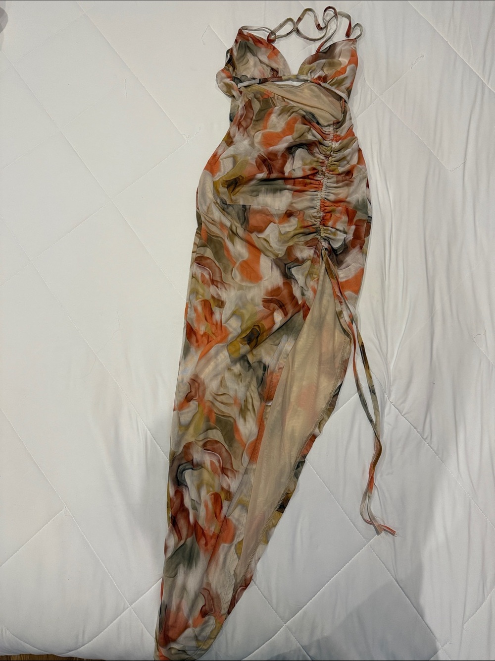 Fashion Nova Multi-Color Ruched Asymmetric Swim Sarong Cover-Up